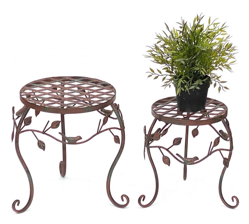 DanDiBo Flower Stool Metal Brown Set of 2 Flower Stands 93992 Flower Column Antique Plant Stand Plant Stool