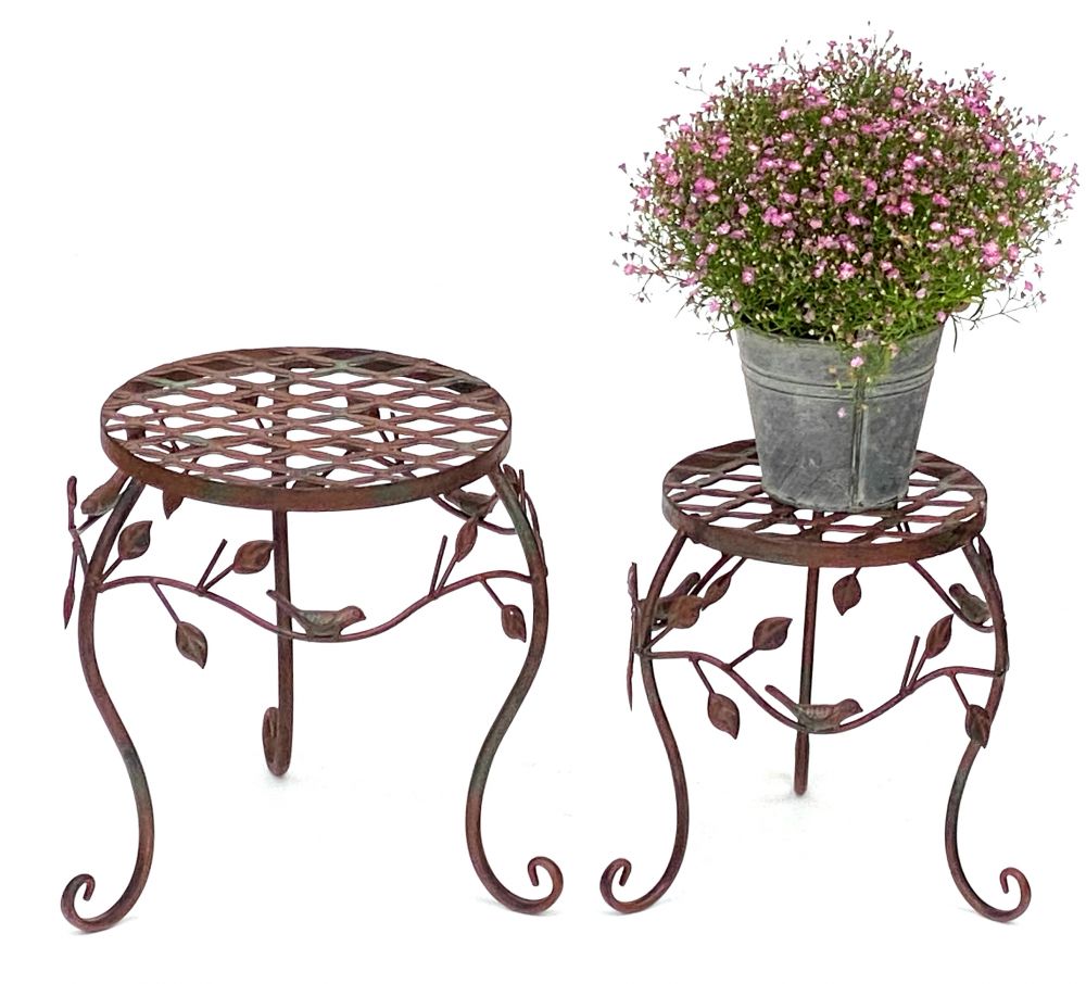 DanDiBo Flower Stool Metal Brown Set of 2 Flower Stands 93992 Flower Column Antique Plant Stand Plant Stool