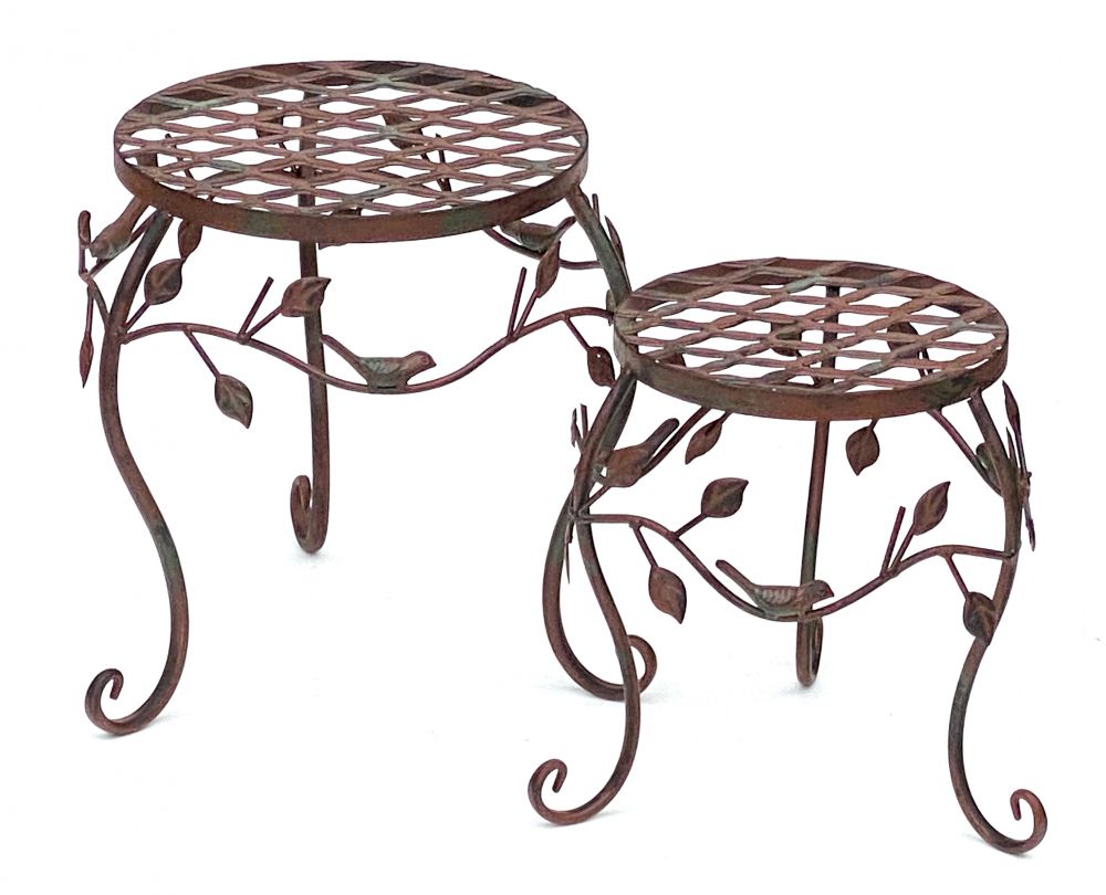 DanDiBo Flower Stool Metal Brown Set of 2 Flower Stands 93992 Flower Column Antique Plant Stand Plant Stool