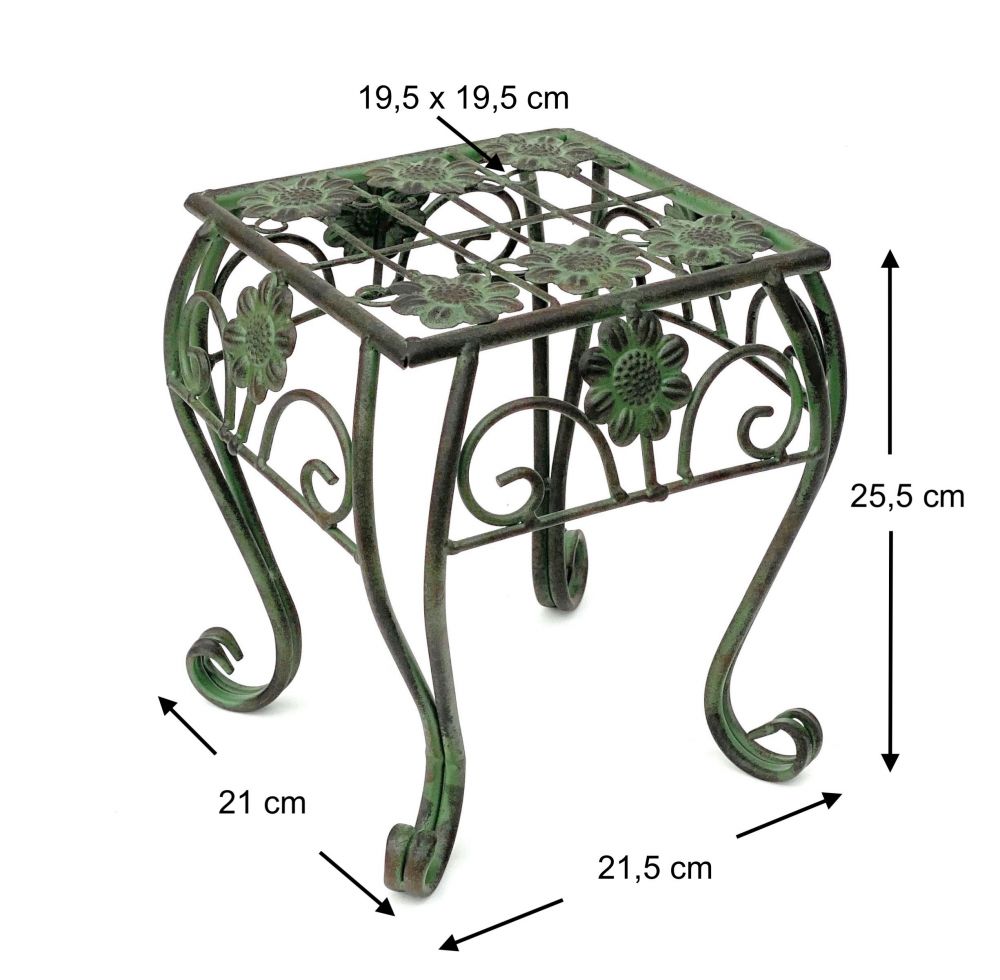Flower Stool Metal Green Square Set of 3 Flower Stands 96007 Flower Column Modern Plant Stand Plant Stool Vintage