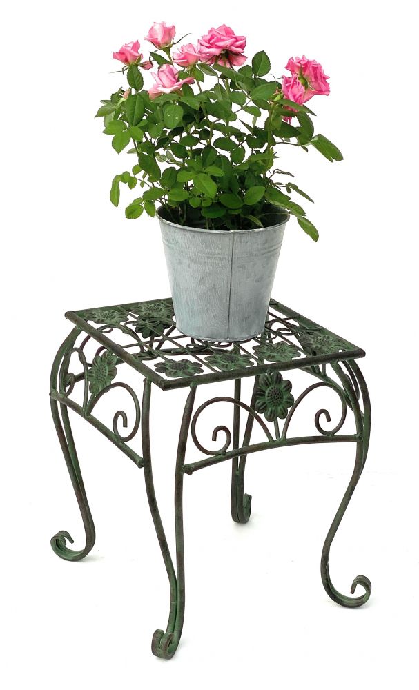 Blumenhocker Metall Grün Eckig 32 cm Blumenständer 96007 M Blumensäule Modern Pflanzenständer Pflanzenhocker Vintage