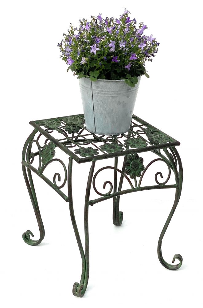 Blumenhocker Metall Grün Eckig 32 cm Blumenständer 96007 M Blumensäule Modern Pflanzenständer Pflanzenhocker Vintage