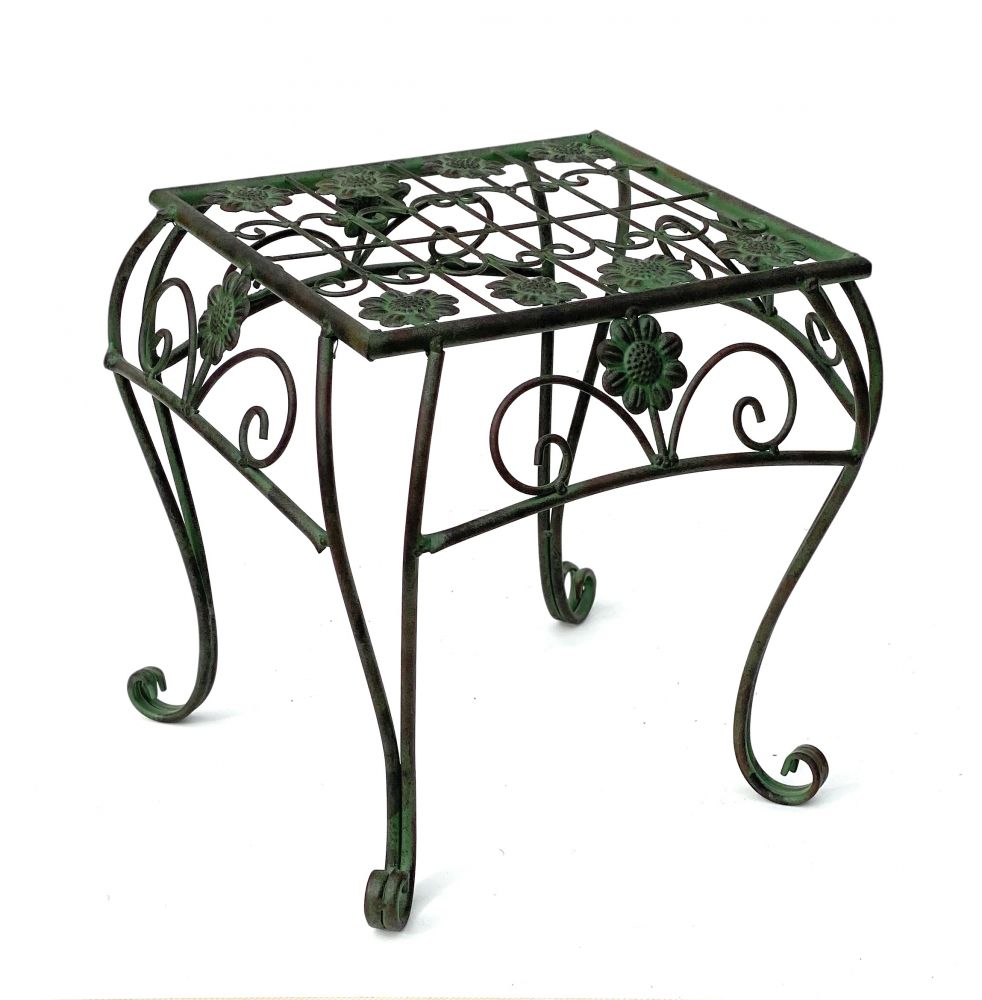 Flower Stool Metal Green Square 34 cm Flower Stand 96007 L Flower Column Modern Plant Stand Plant Stool Vintage
