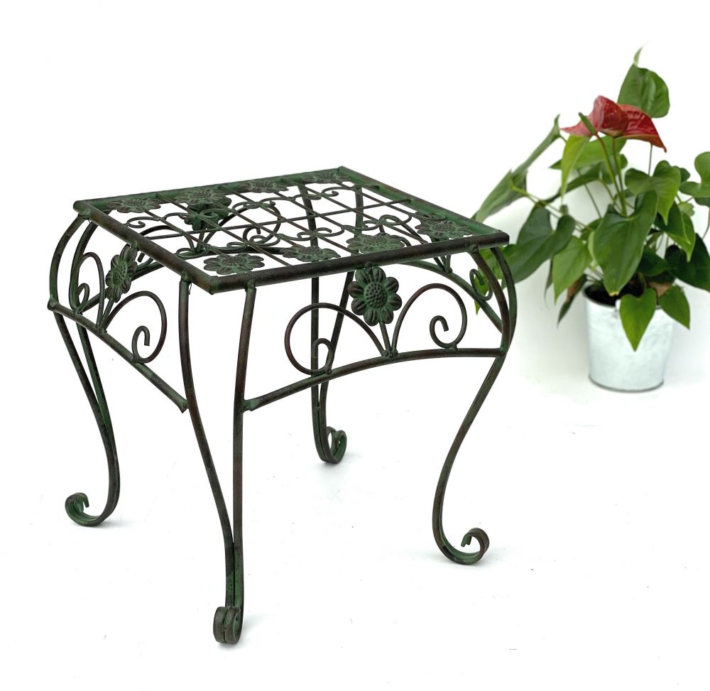Flower Stool Metal Green Square 34 cm Flower Stand 96007 L Flower Column Modern Plant Stand Plant Stool Vintage
