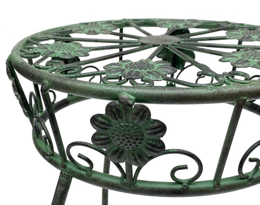 Flower Stool Metal Green Round 60 cm Flower Stand 96008 M Flower Column Antique Plant Stand Plant Stool Vintage