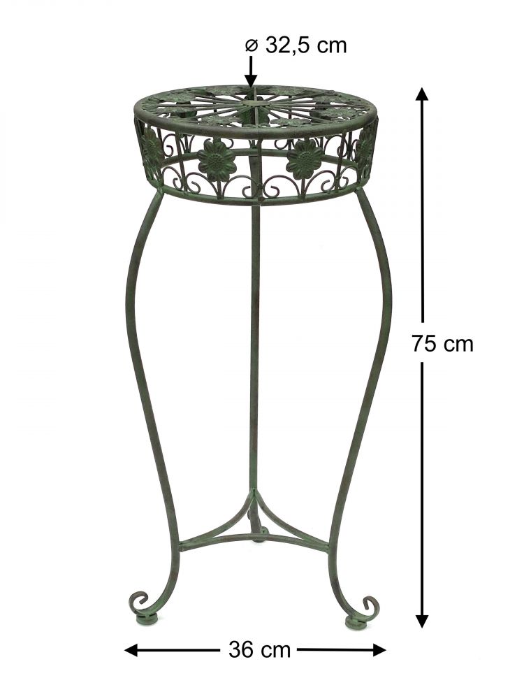 Blumenhocker Metall Grün Rund Blumenständer 96008 3er Set Blumensäule Antik Pflanzenständer Pflanzenhocker Vintage