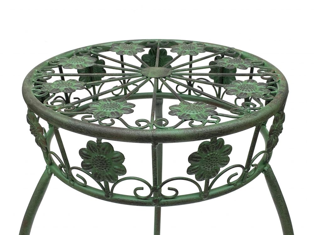 Blumenhocker Metall Grün Rund Blumenständer 96008 3er Set Blumensäule Antik Pflanzenständer Pflanzenhocker Vintage
