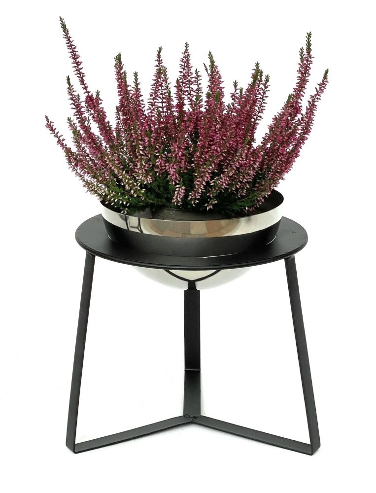 DanDiBo Flower Stool Metal with Pot Black Silver 27 cm Flower Stand 96091 M Flower Column Modern Plant Stand Plant Stool