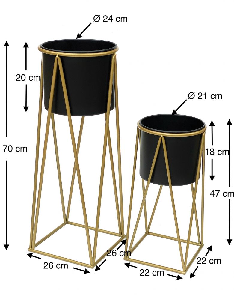 DanDiBo Flower Stool with Pot Metal Gold Black Set of 2 Flower Stands 96046 Flower Column Modern Plant Stand Plant Stool