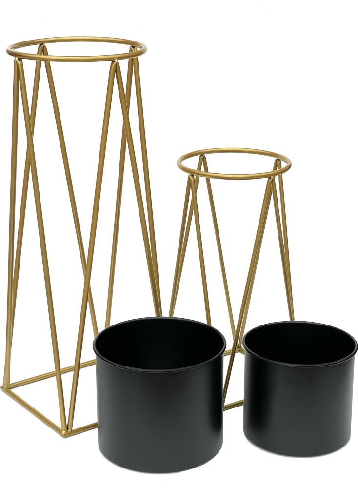 DanDiBo Flower Stool with Pot Metal Gold Black Set of 2 Flower Stands 96046 Flower Column Modern Plant Stand Plant Stool