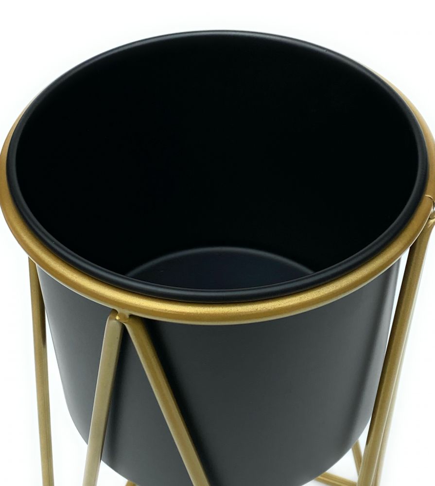 DanDiBo Flower Stool with Pot Metal Gold Black Set of 2 Flower Stands 96046 Flower Column Modern Plant Stand Plant Stool