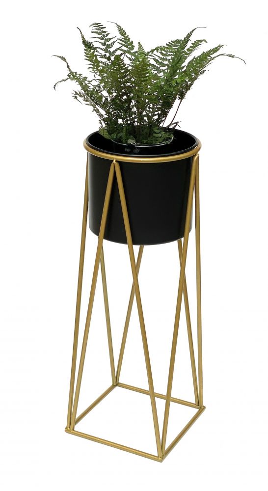 DanDiBo Flower Stool with Pot Metal Gold Black L 70 cm Flower Stand 96046 Flower Column Modern Plant Stand Plant Stool
