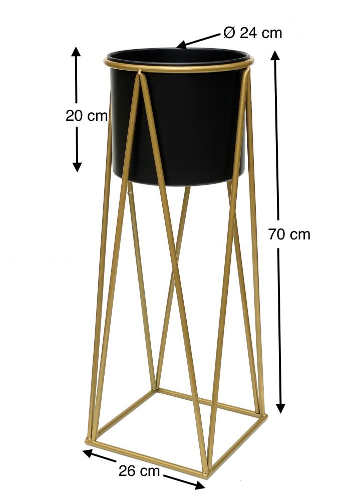DanDiBo Flower Stool with Pot Metal Gold Black L 70 cm Flower Stand 96046 Flower Column Modern Plant Stand Plant Stool