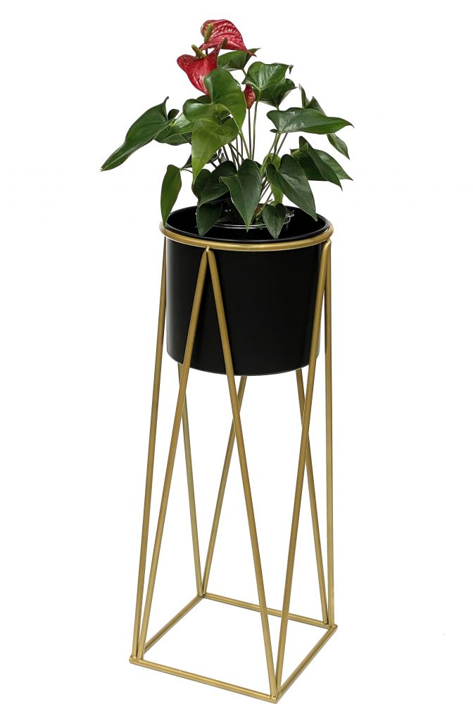 DanDiBo Flower Stool with Pot Metal Gold Black L 70 cm Flower Stand 96046 Flower Column Modern Plant Stand Plant Stool