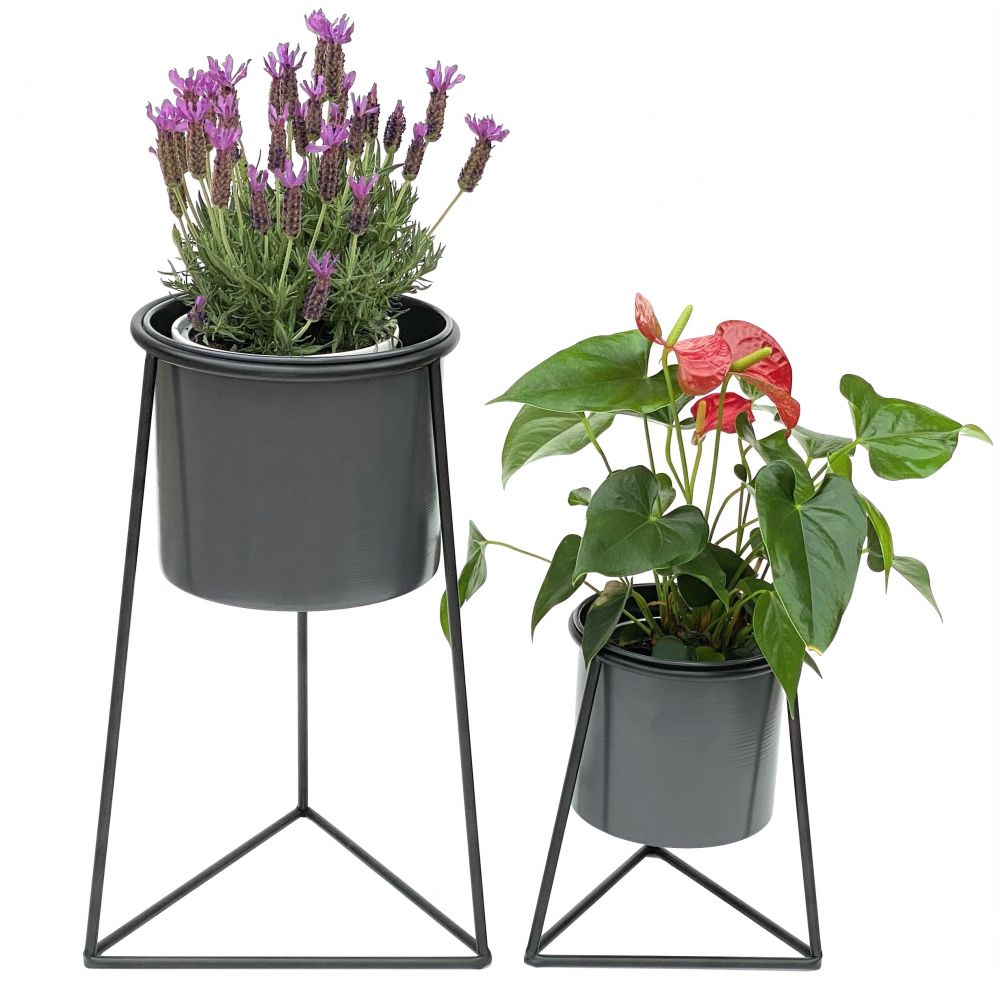 DanDiBo Blumenhocker mit Topf Metall Schwarz 2er Set Blumenständer 96052 Blumensäule Modern Pflanzenständer Pflanzenhocker