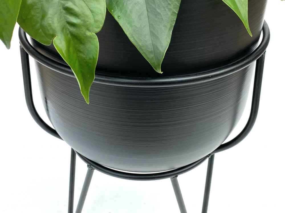 DanDiBo Blumenhocker mit Topf Metall Schwarz 42,5 cm Blumenständer 96151 Blumensäule Modern Pflanzenständer Pflanzenhocker