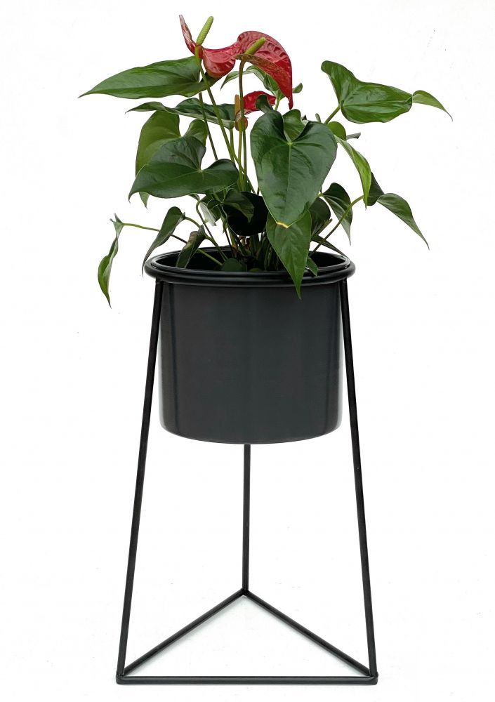 DanDiBo Blumenhocker mit Topf Metall Schwarz L 45 cm Blumenständer 96052 Blumensäule Modern Pflanzenständer Pflanzenhocker