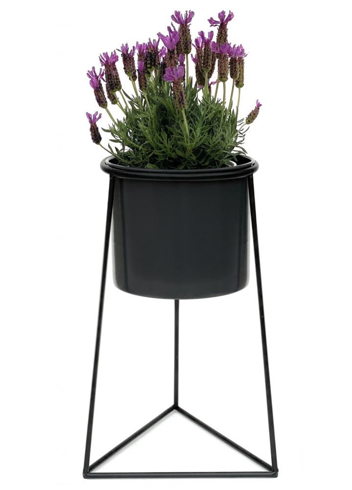 DanDiBo Blumenhocker mit Topf Metall Schwarz L 45 cm Blumenständer 96052 Blumensäule Modern Pflanzenständer Pflanzenhocker