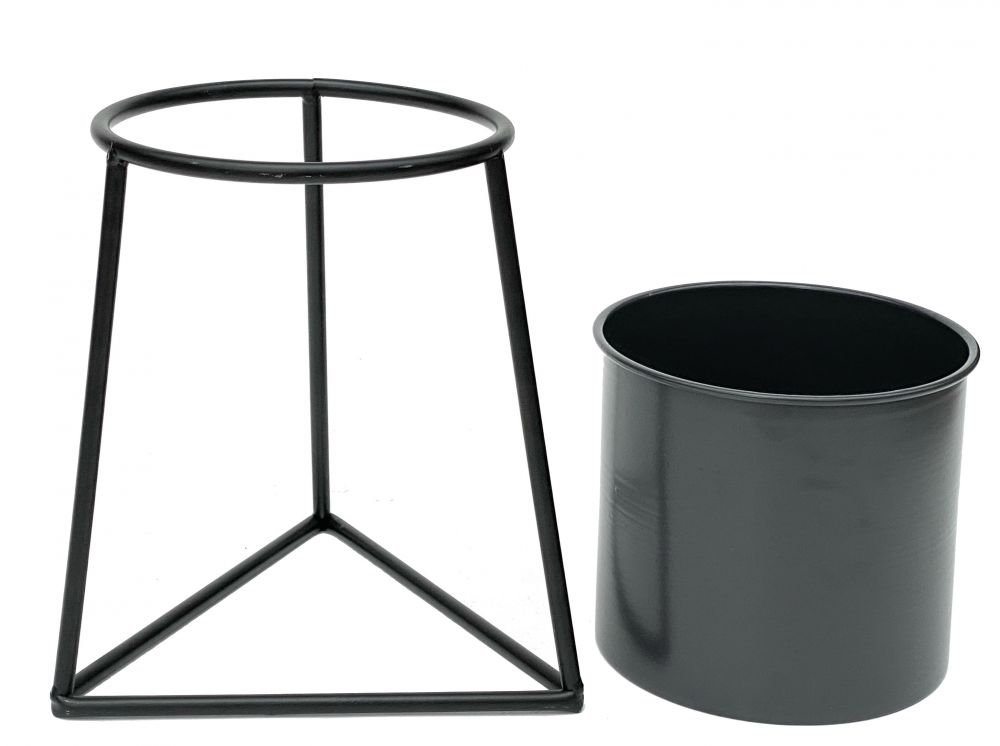 DanDiBo Flower Stool with Pot Metal Black S 25 cm Flower Stand 96052 Flower Column Modern Plant Stand Plant Stool
