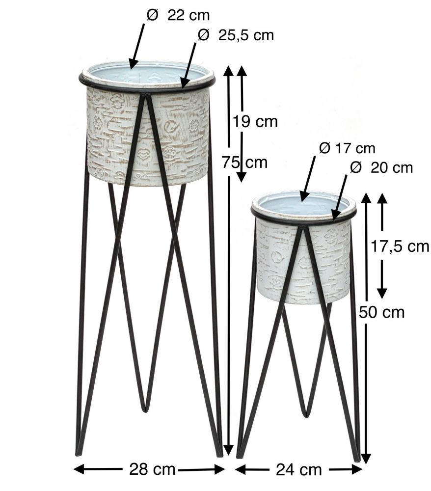 DanDiBo Blumenhocker mit Topf Metall Schwarz Weiß 2er Set Blumenständer 96043 Blumensäule Modern Pflanzenständer Pflanzenhocker
