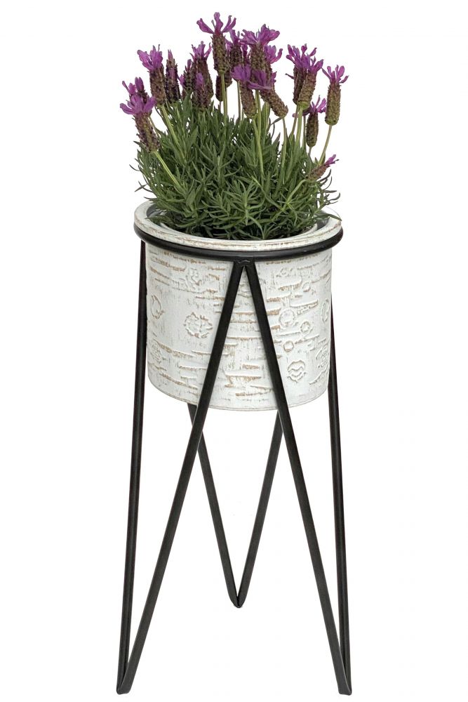 DanDiBo Flower Stool with Pot Metal Black White S 50 cm Flower Stand 96043 Flower Column Modern Plant Stand Plant Stool