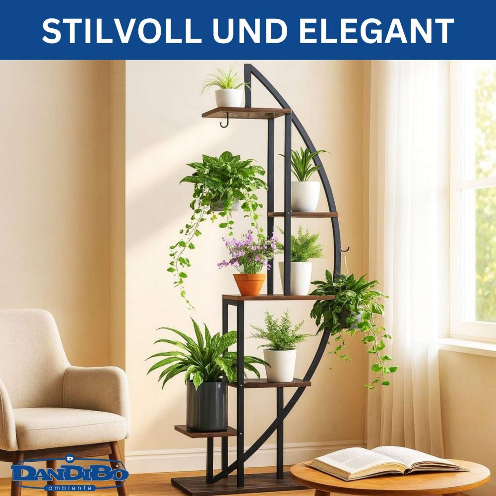 DanDiBo Plant Stand Indoor 160 cm High Metal Black Half Round 96645 Large Flower Shelf Round Plant Stand Modern Design