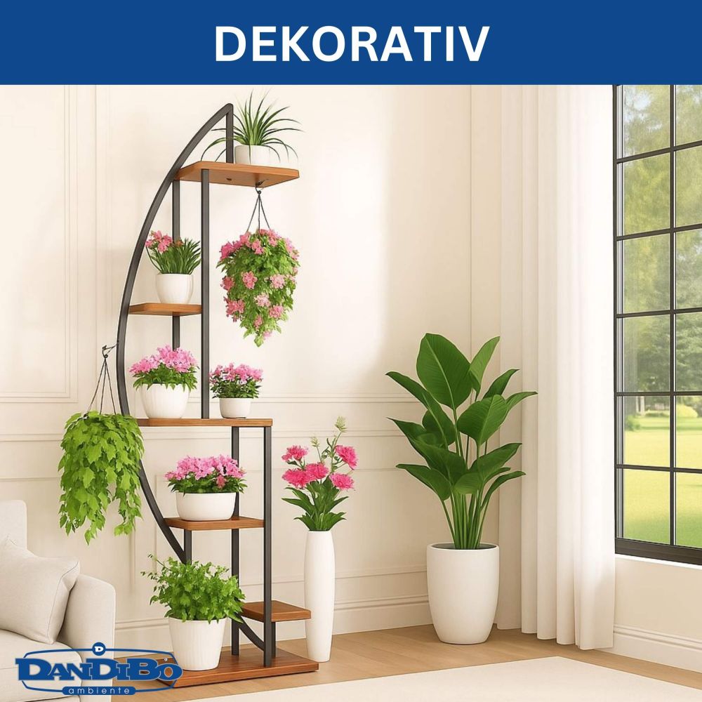 DanDiBo Plant Stand Indoor 160 cm High Metal Black Half Round 96645 Large Flower Shelf Round Plant Stand Modern Design