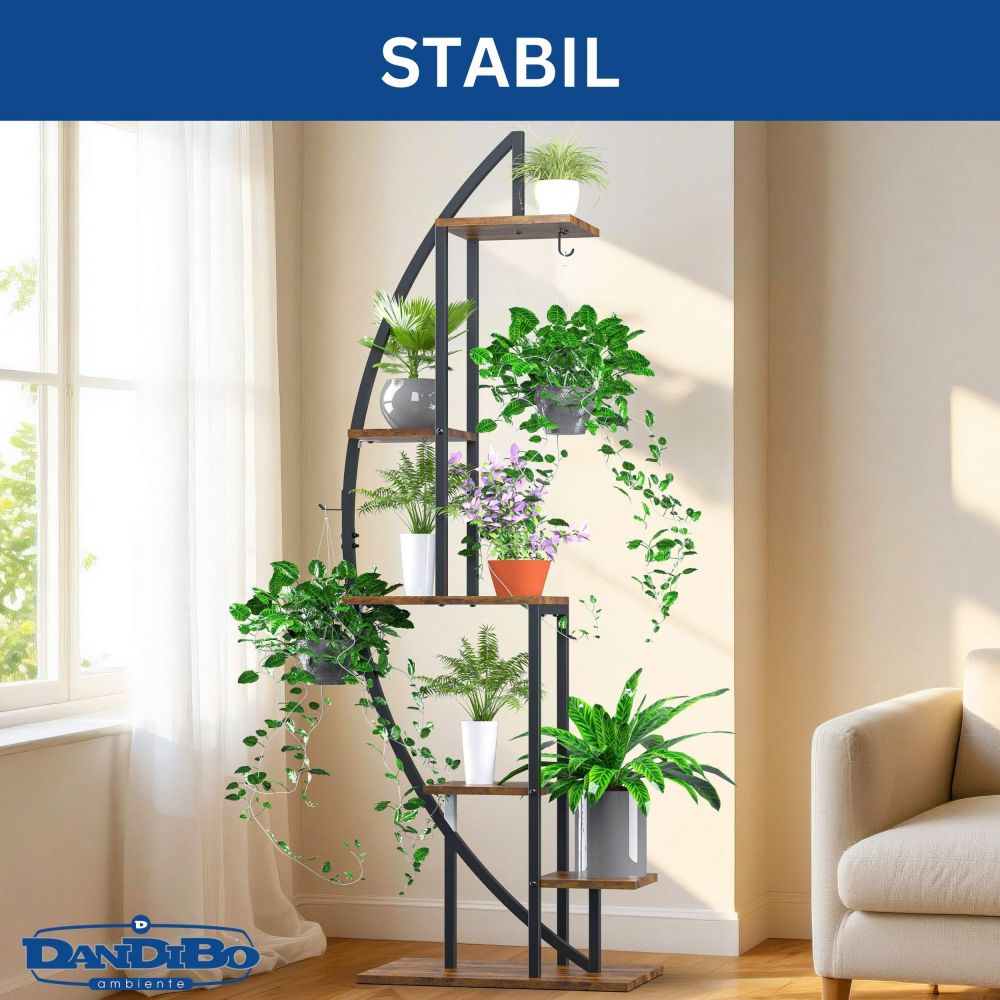 DanDiBo Plant Stand Indoor 160 cm High Metal Black Half Round 96645 Large Flower Shelf Round Plant Stand Modern Design