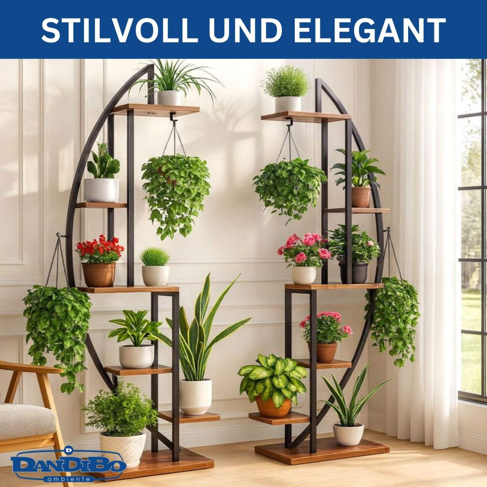 DanDiBo Plant Stand Indoor 160 cm High Metal Black Round 96644 Large Flower Shelf Half Round Plant Stand Modern Design