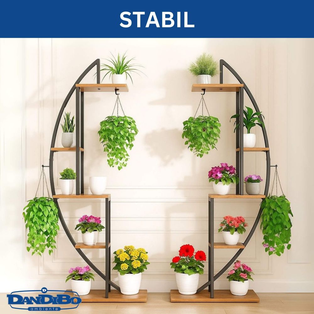 DanDiBo Plant Stand Indoor 160 cm High Metal Black Round 96644 Large Flower Shelf Half Round Plant Stand Modern Design