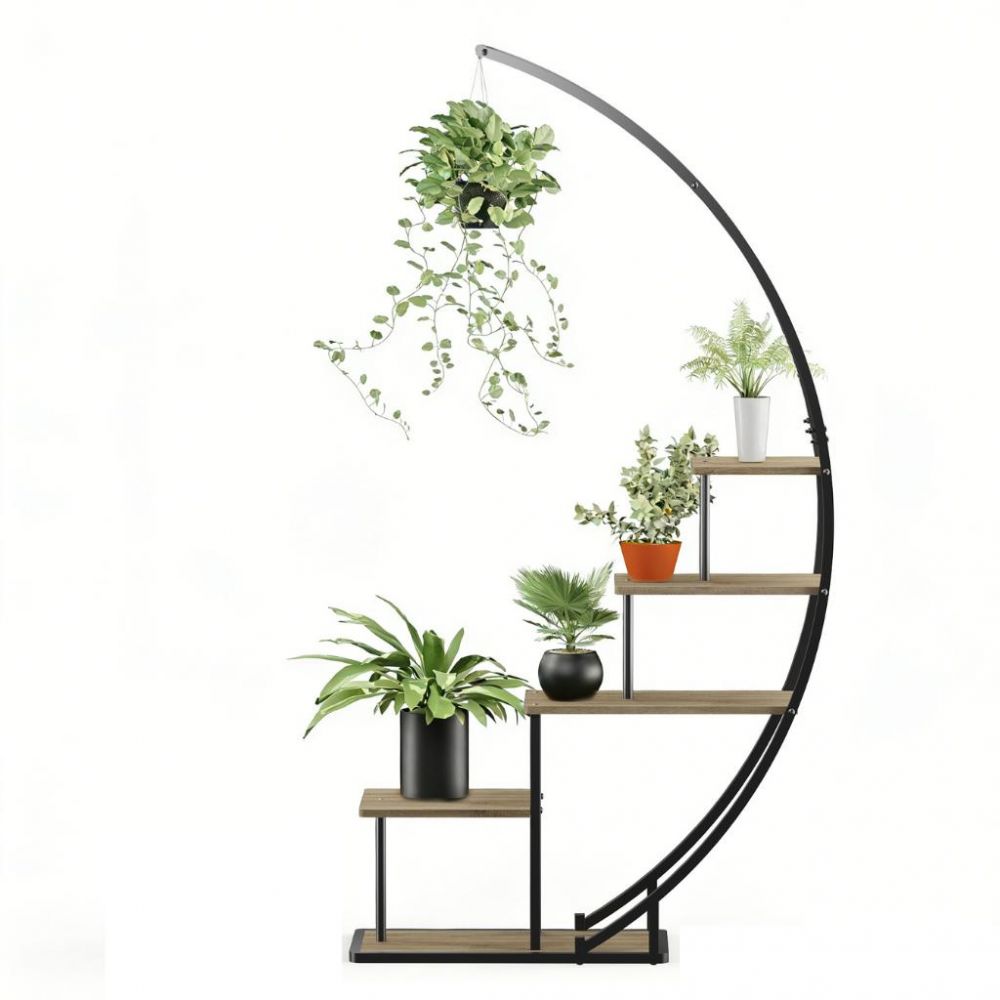 DanDiBo Pflanzenregal Indoor Blumenregal 170 cm Hoch Metall Schwarz Halbrund 96699 Blumentreppe Groß Rund Pflanzenständer plant stand