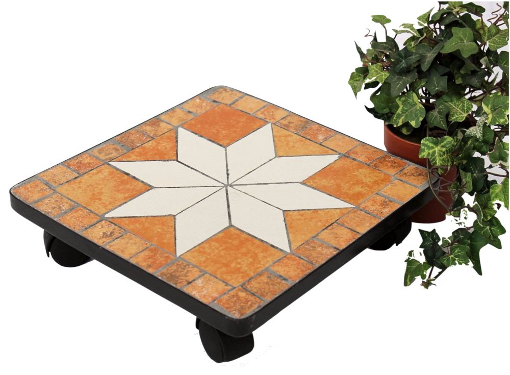 DanDiBo Blumenroller Mosaik 30 cm eckig 12026 Pflanzenroller Pflanzroller Viereckig Rollenuntersetzer