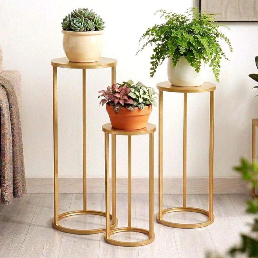 DanDiBo Blumenständer Metall Gold Rund 96510 3er Set Pflanzenständer Blumenhocker Beistelltisch Blumensäule Modern Pflanzenhocker
