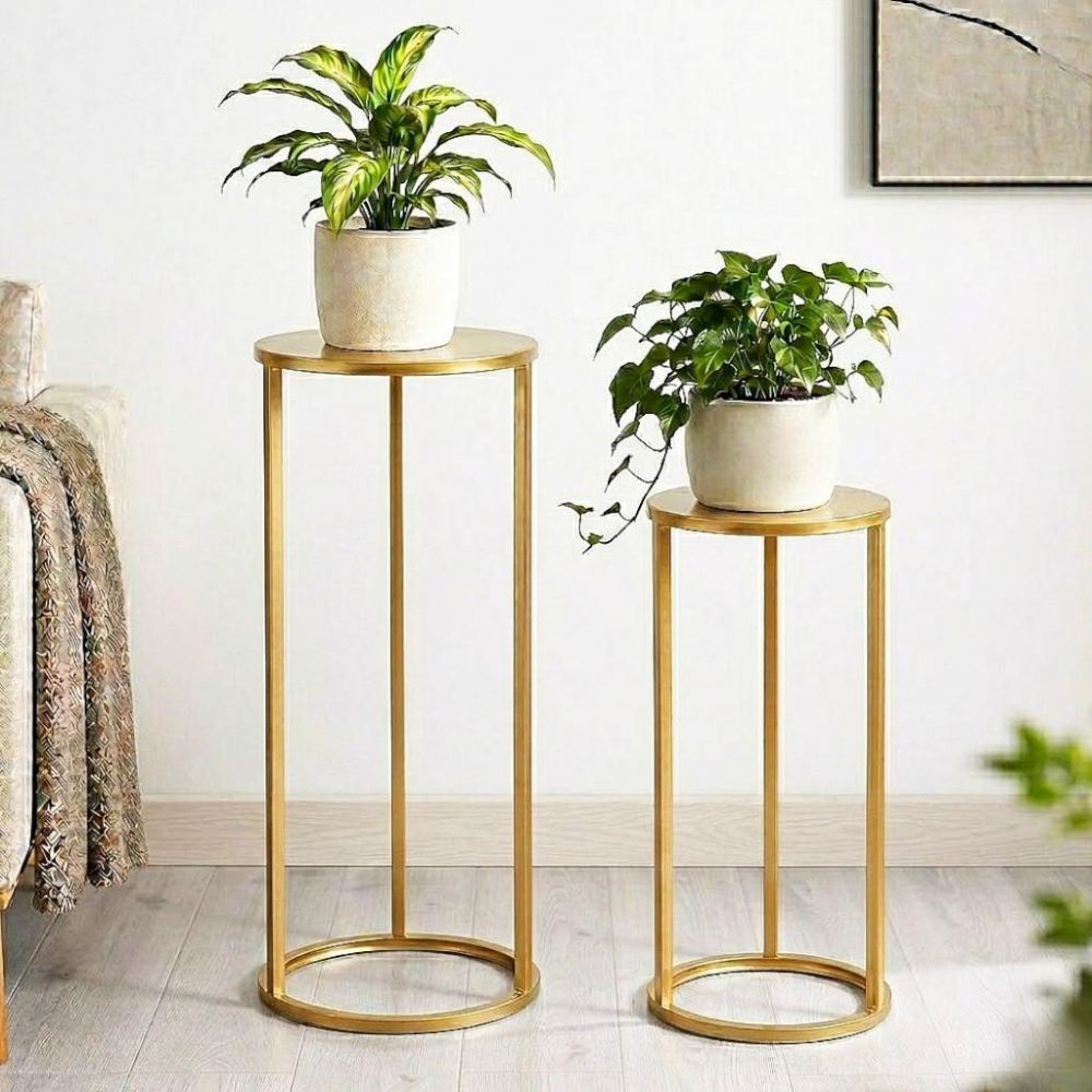 DanDiBo Metal Plant Stand Gold Round 96510 Set of 3 Plant Stands Flower Stools Side Tables Flower Columns Modern Plant Holders