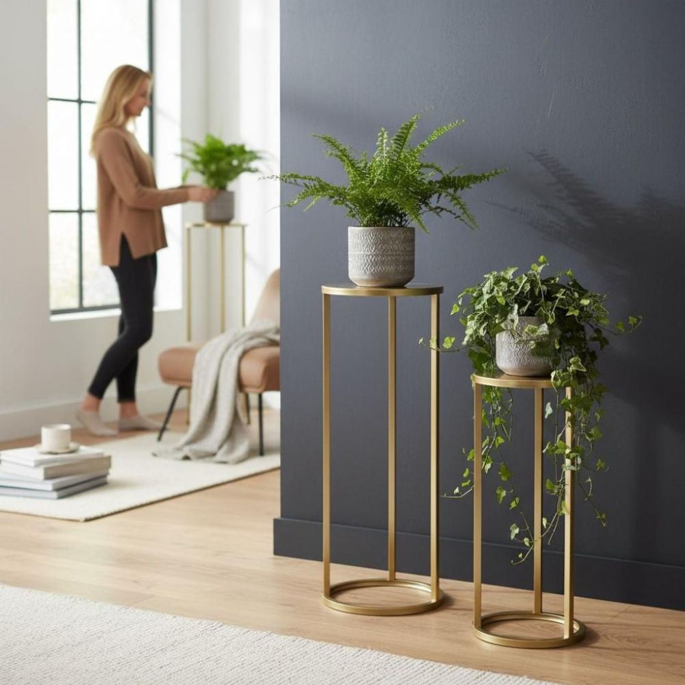 DanDiBo Metal Plant Stand Gold Round 96510 Set of 3 Plant Stands Flower Stools Side Tables Flower Columns Modern Plant Holders