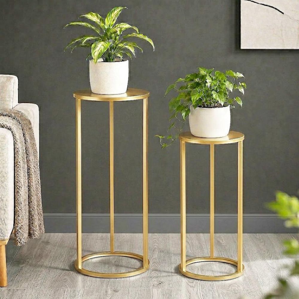 DanDiBo Metal Plant Stand Gold Round 96510 Set of 3 Plant Stands Flower Stools Side Tables Flower Columns Modern Plant Holders