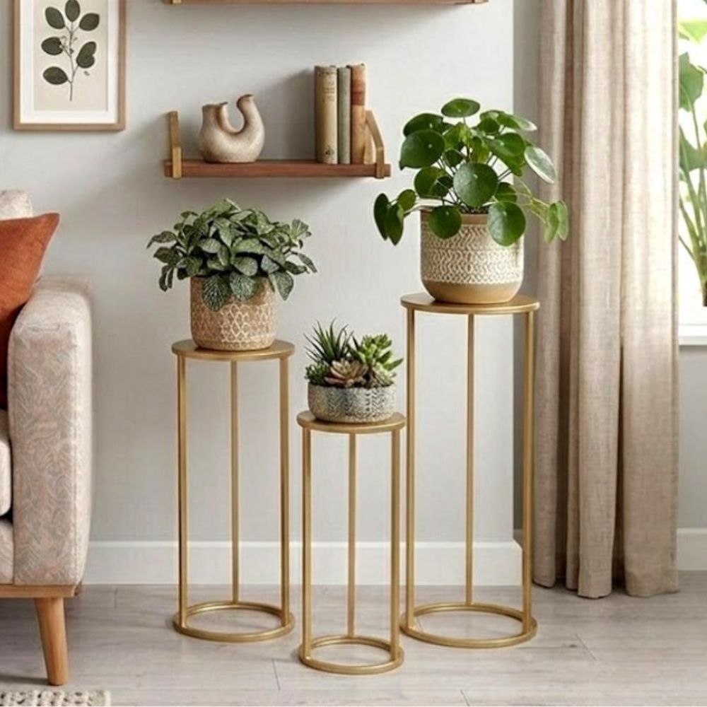 DanDiBo Blumenständer Metall Gold Rund 96510 3er Set Pflanzenständer Blumenhocker Beistelltisch Blumensäule Modern Pflanzenhocker