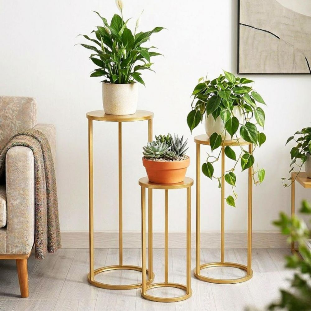 DanDiBo Blumenständer Metall Gold Rund 96510 3er Set Pflanzenständer Blumenhocker Beistelltisch Blumensäule Modern Pflanzenhocker