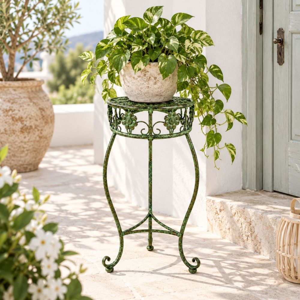 DanDiBo Blumenständer Metall Grün Patina Rund 96008 S Pflanzenständer 50 cm Blumenhocker Beistelltisch Blumensäule Pflanzenhocker