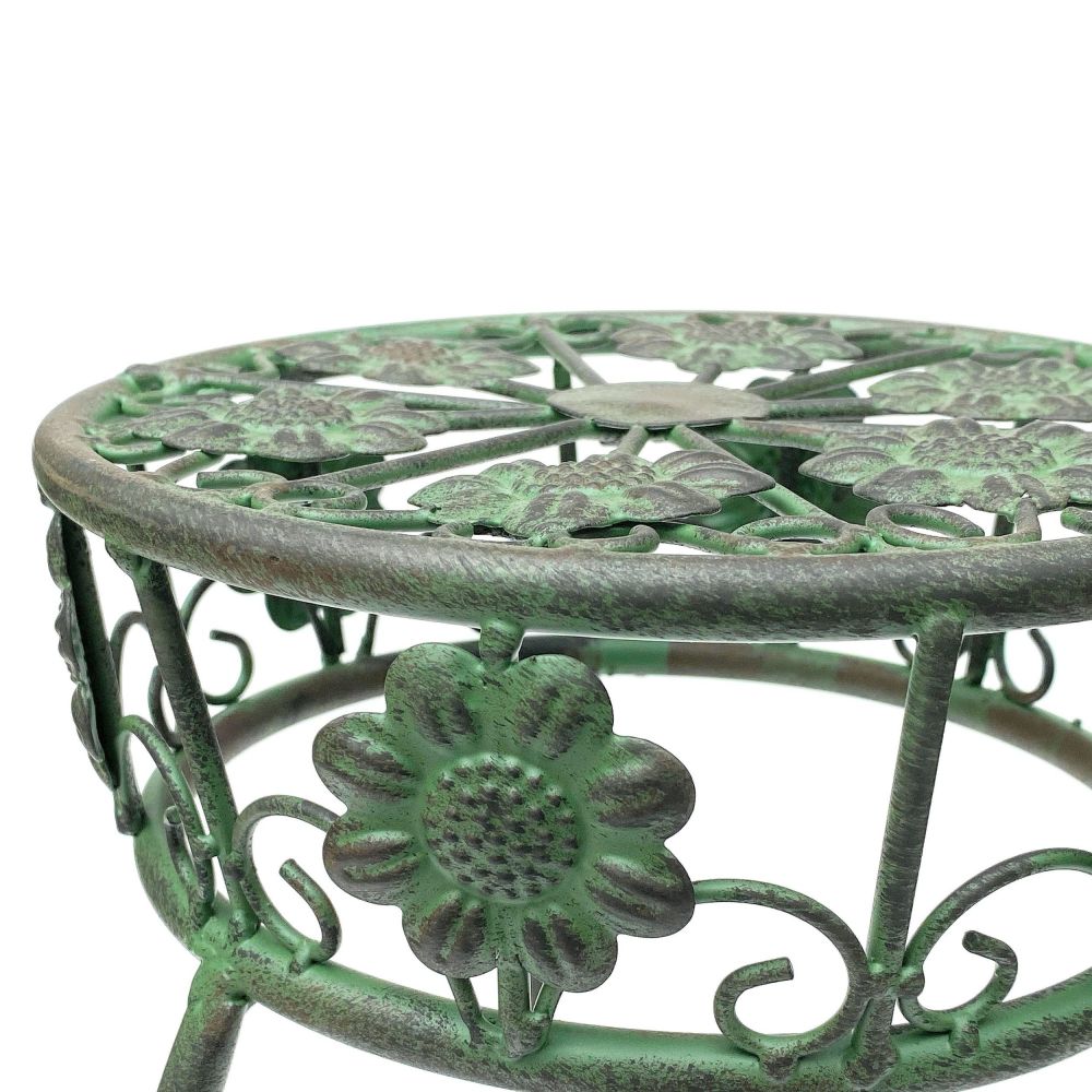 DanDiBo Blumenständer Metall Grün Patina Rund 96008 S Pflanzenständer 50 cm Blumenhocker Beistelltisch Blumensäule Pflanzenhocker