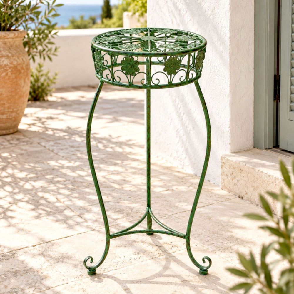 DanDiBo Flower Stand Metal Green Patina Round 96008 M Plant Stand 60 cm Flower Stool Side Table Flower Pedestal Plant Stool