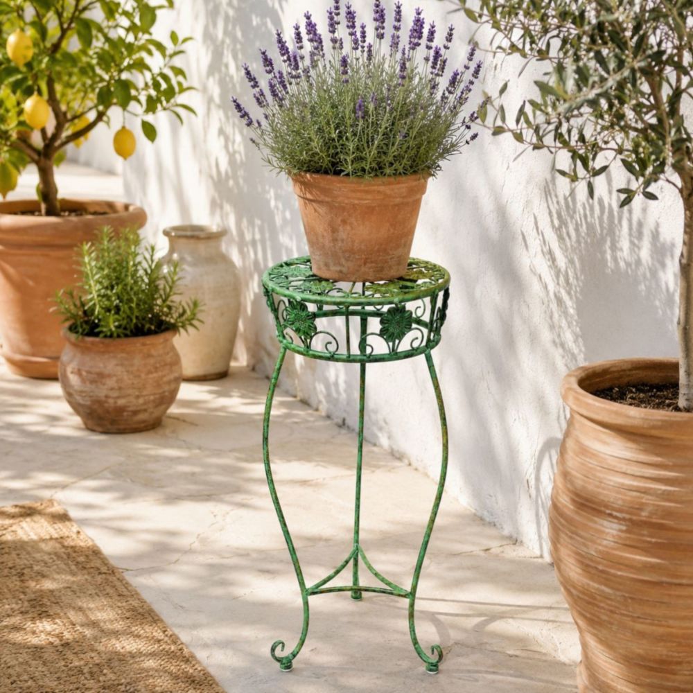 DanDiBo Flower Stand Metal Green Patina Round 96008 M Plant Stand 60 cm Flower Stool Side Table Flower Pedestal Plant Stool
