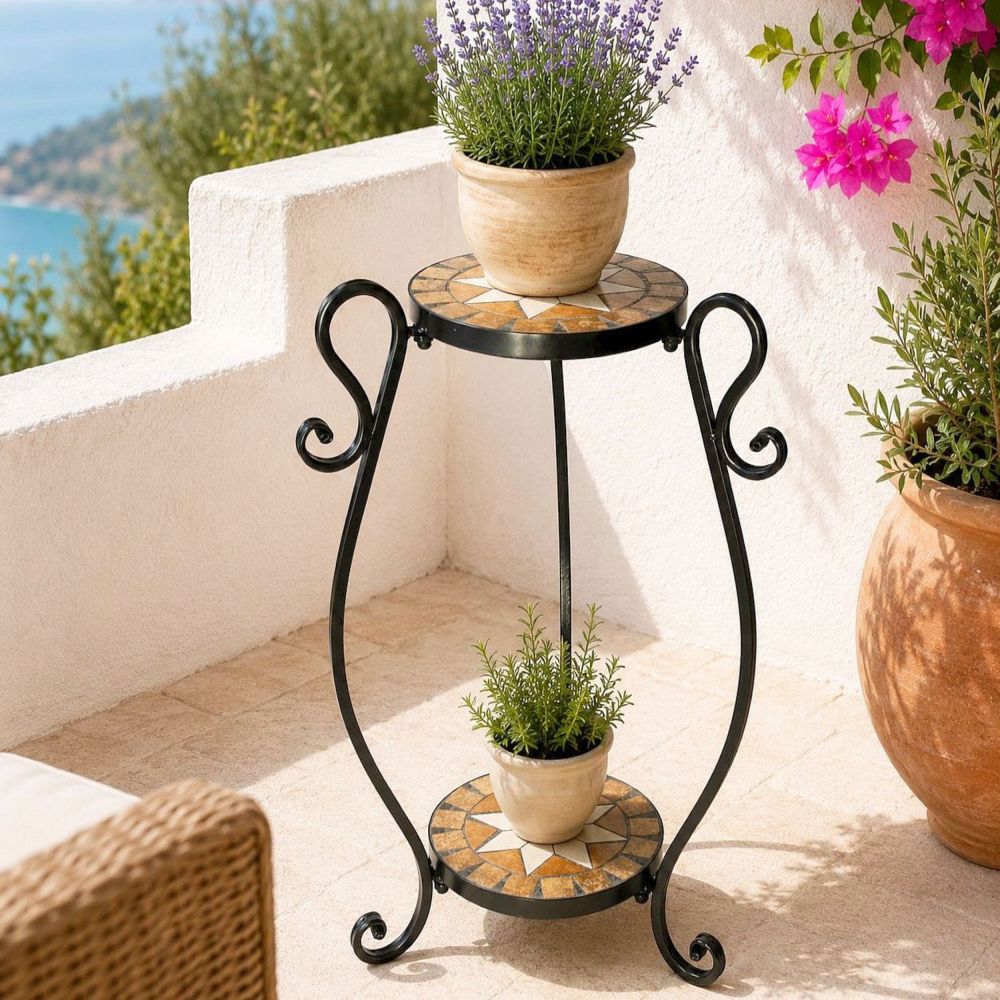 DanDiBo Metal Mosaic Plant Stand Merano Round 12019 60 cm Flower Stand Plant Holder Side Table Flower Pedestal Modern Plant Stool Mosaic Table