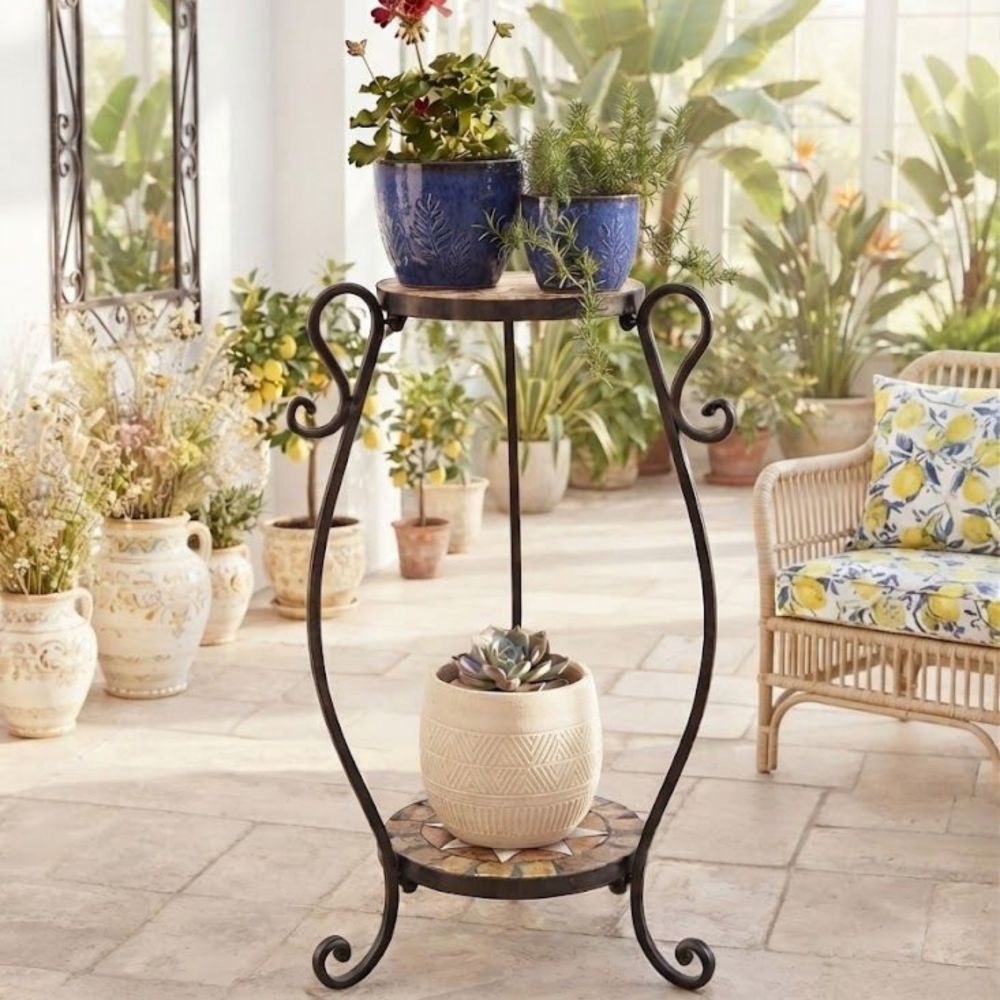 DanDiBo Metal Mosaic Plant Stand Merano Round 12019 60 cm Flower Stand Plant Holder Side Table Flower Pedestal Modern Plant Stool Mosaic Table