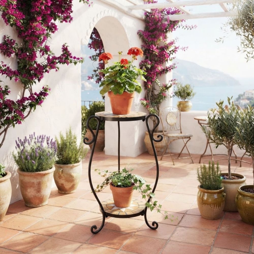 DanDiBo Metal Mosaic Plant Stand Merano Round 12019 60 cm Flower Stand Plant Holder Side Table Flower Pedestal Modern Plant Stool Mosaic Table
