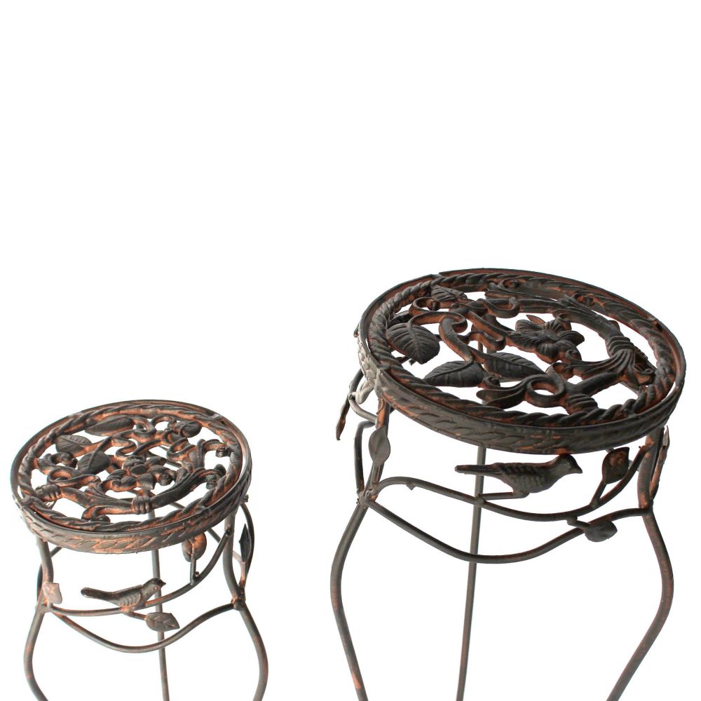DanDiBo Blumenständer Metall Schwarz /Braun Antik Rund 18215 2er Set 65 cm / 78 cm Pflanzenständer Blumenhocker Beistelltisch Blumensäule Pflanzenhocker