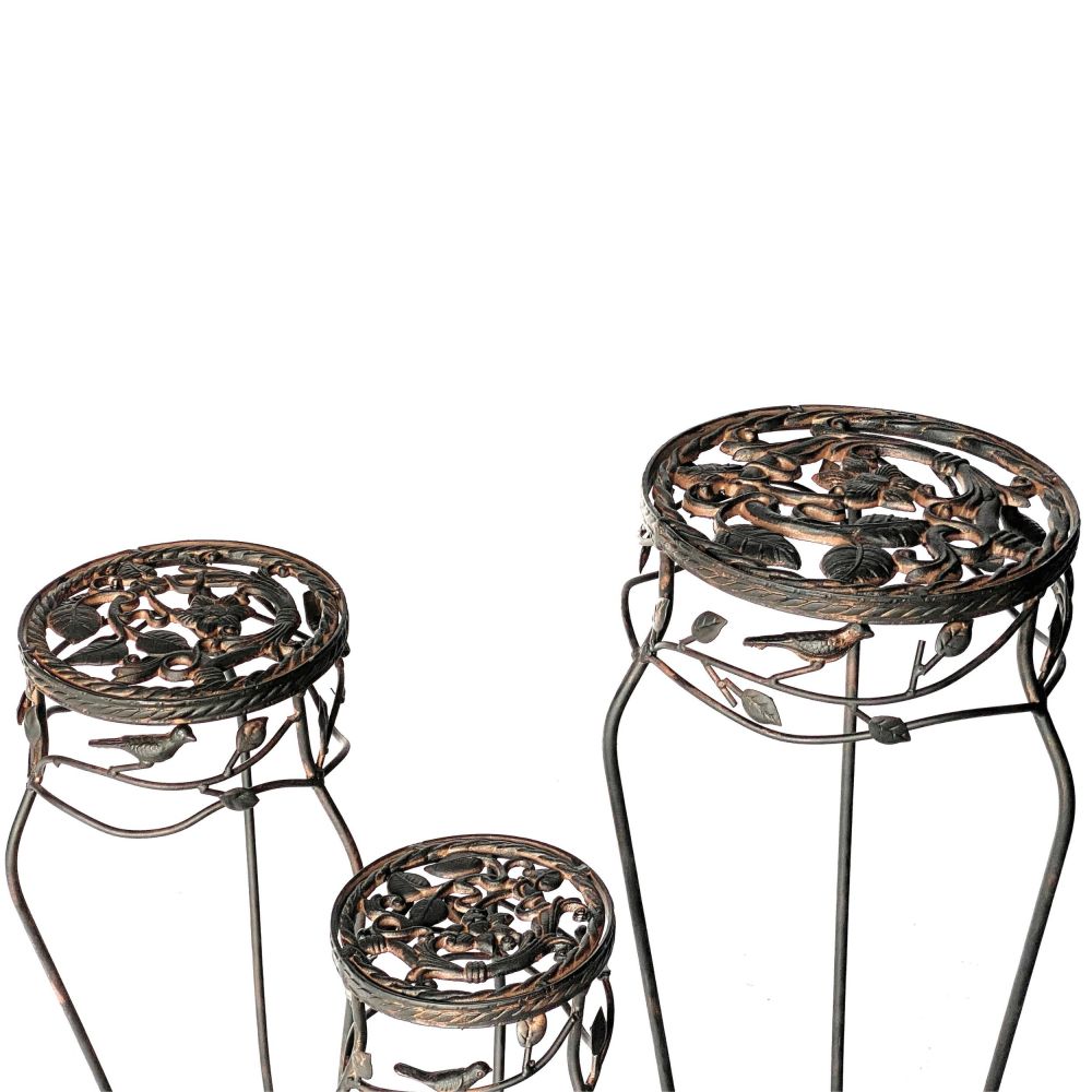 DanDiBo Blumenständer Metall Schwarz /Braun Antik Rund 18215 3er Set 52 cm / 65 cm / 78 cm Pflanzenständer Blumenhocker Beistelltisch Blumensäule Pflanzenhocker
