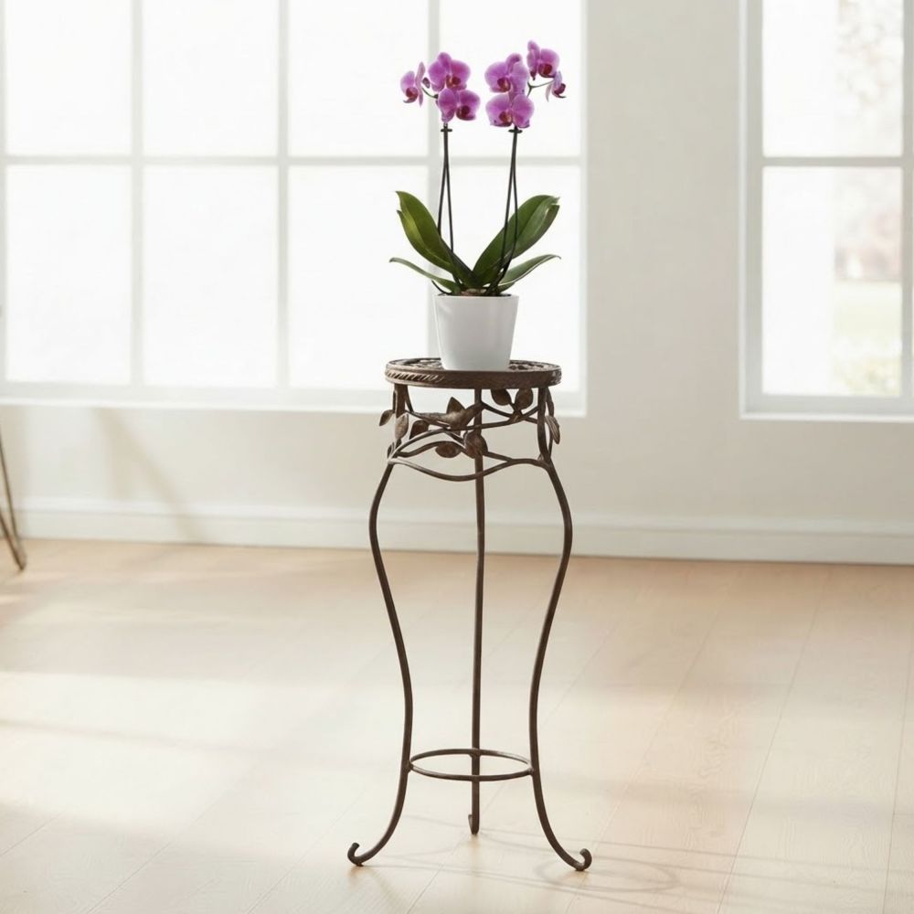 DanDiBo Blumenständer Metall Schwarz / Braun Antik Rund 18215 52 cm  Pflanzenständer Blumenhocker Beistelltisch Blumensäule Pflanzenhocker