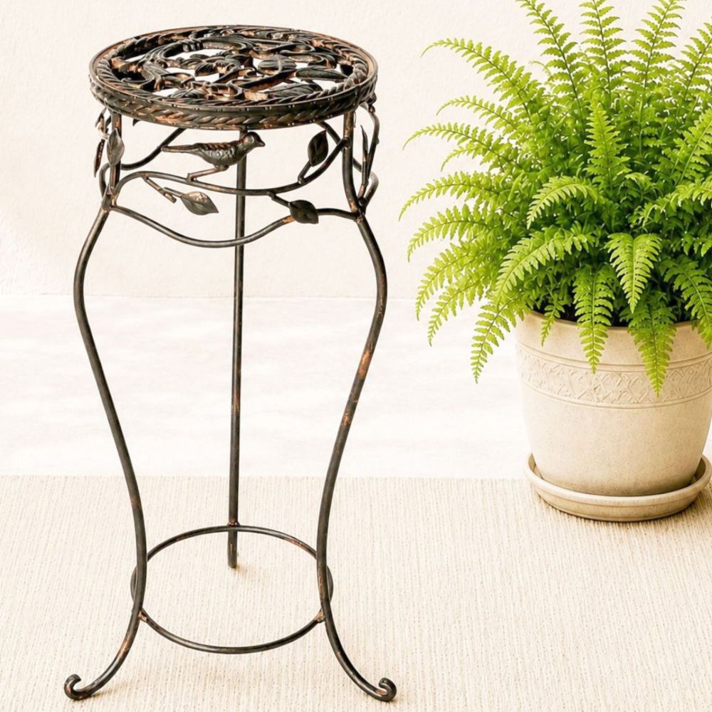 DanDiBo Blumenständer Metall Schwarz /Braun Antik Rund 18215 78 cm Pflanzenständer Blumenhocker Beistelltisch Blumensäule Pflanzenhocker