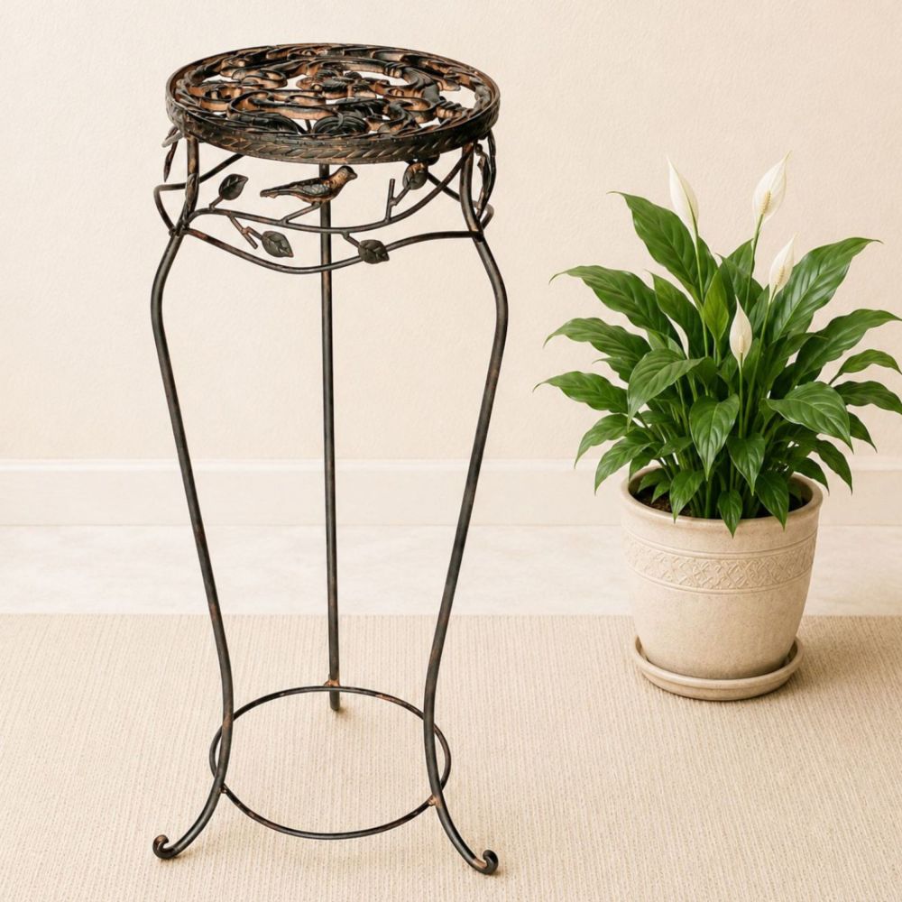 DanDiBo Blumenständer Metall Schwarz /Braun Antik Rund 18215 65 cm  Pflanzenständer Blumenhocker Beistelltisch Blumensäule Pflanzenhocker